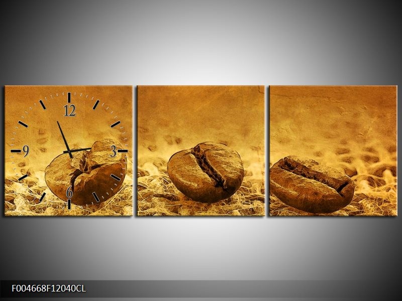 Klok schilderij Keuken | Bruin, Geel | 120x40cm 3Luik