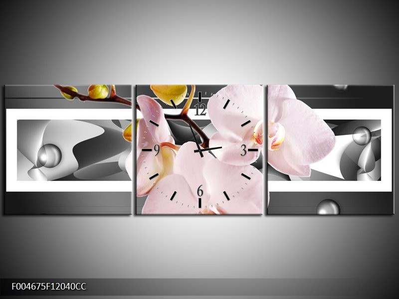 Klok schilderij Orchidee | Grijs, Roze, Wit | 120x40cm 3Luik