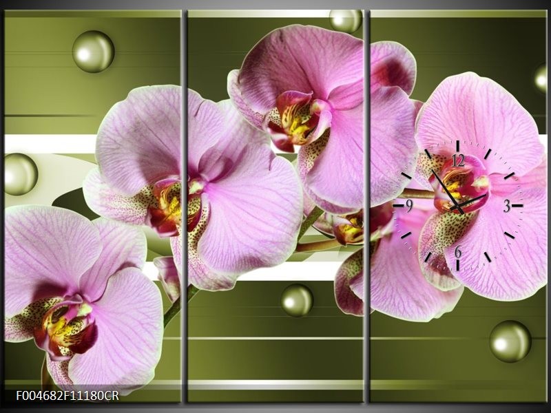 Klok schilderij Orchidee | Groen, Paars, Roze | 111x80cm 3Luik
