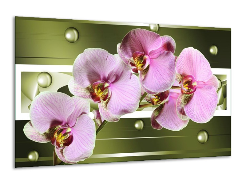 Canvas schilderij Orchidee | Groen, Paars, Roze | 120x70cm 1Luik