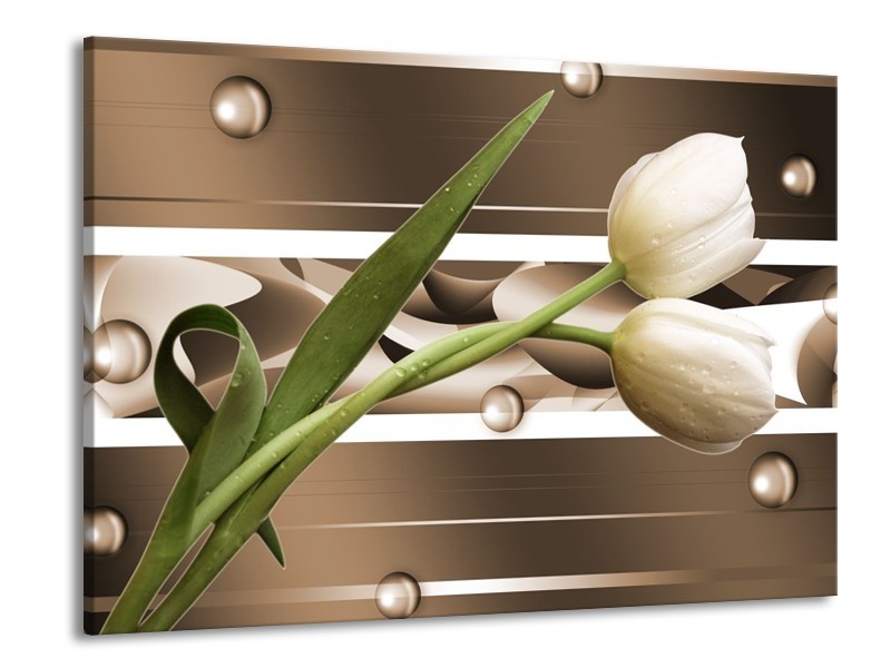 Canvas schilderij Tulp | Bruin, Groen, Wit | 100x70cm 1Luik
