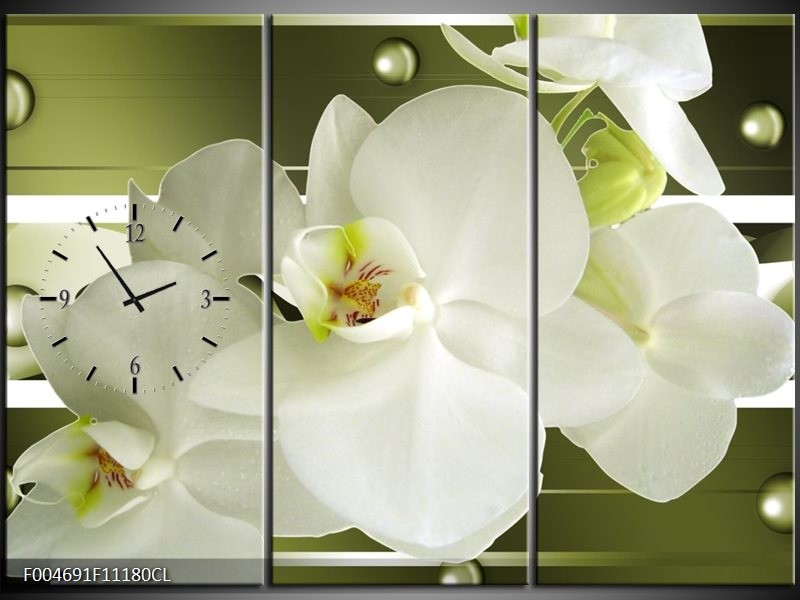 Klok schilderij Orchidee | Groen, Wit | 111x80cm 3Luik