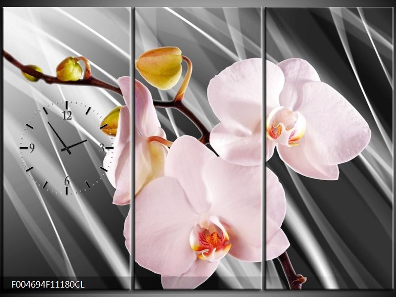 Klok schilderij Orchidee | Grijs, Roze, Wit | 111x80cm 3Luik