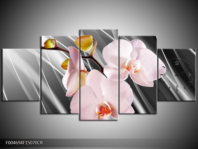 Klok schilderij Orchidee | Grijs, Roze, Wit | 150x70cm 5Luik