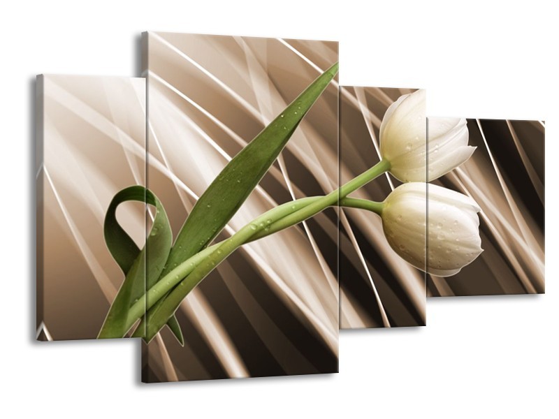 Glas schilderij Tulp | Bruin, Wit, Groen | 120x75cm 4Luik