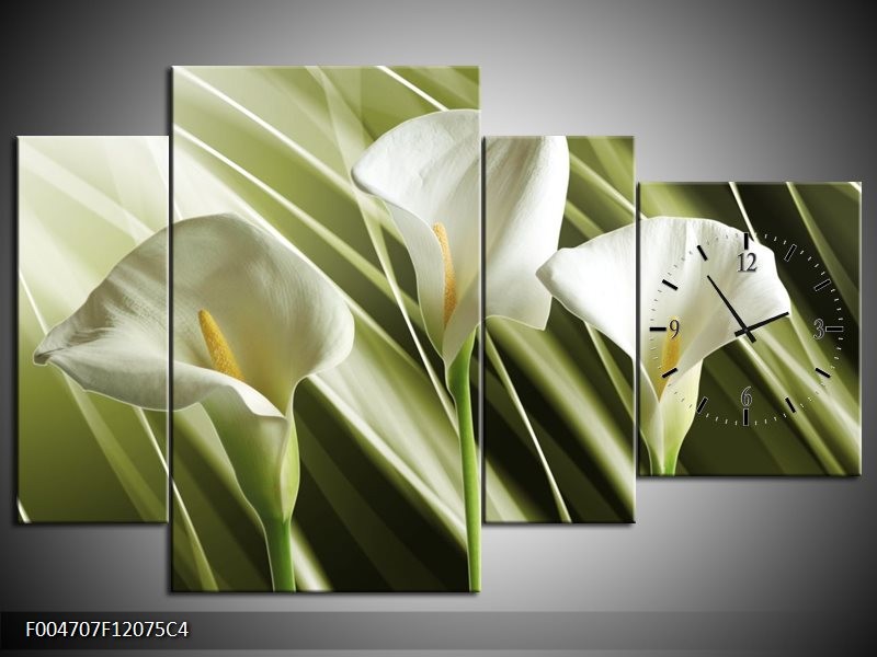 Klok schilderij Bloem | Groen, Wit | 120x75cm 4Luik
