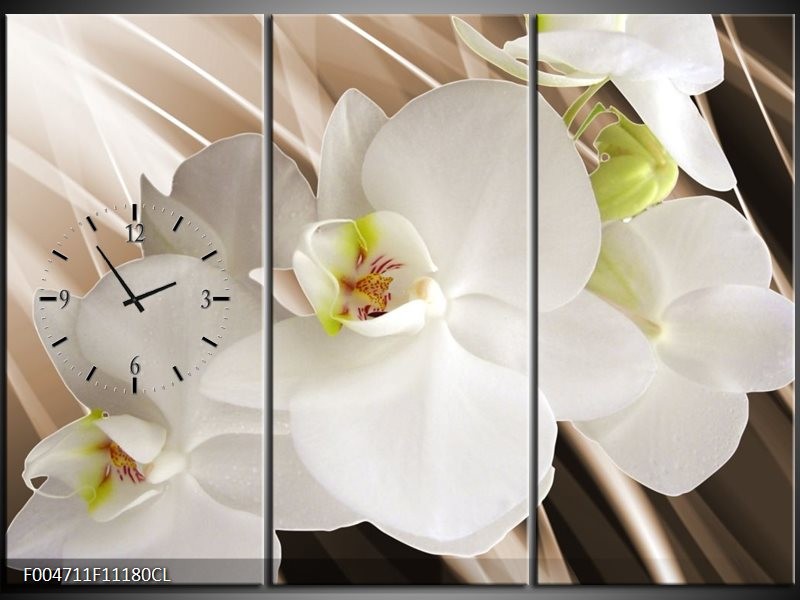 Klok schilderij Orchidee | Wit, Bruin | 111x80cm 3Luik