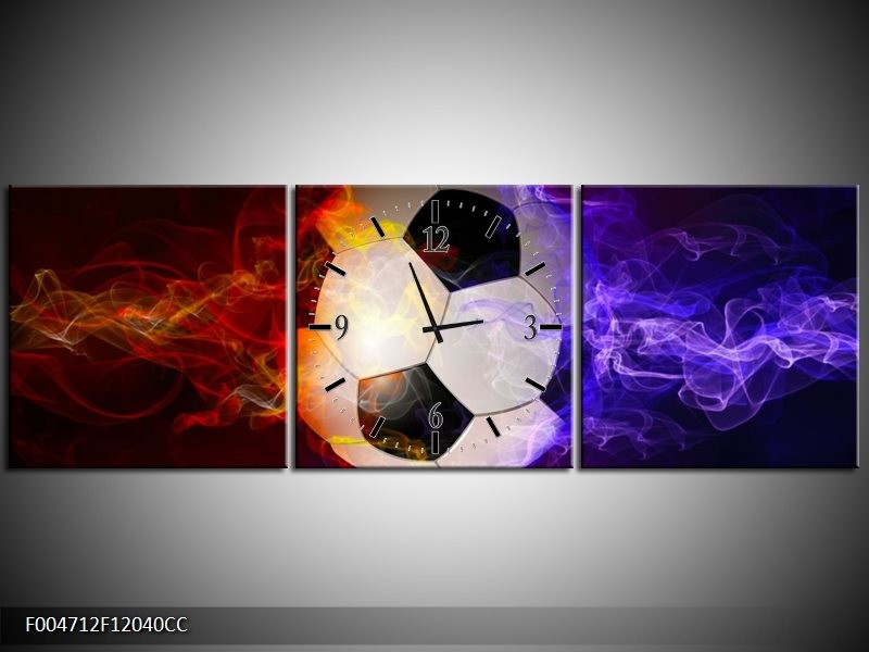 Klok schilderij Spel | Blauw, Rood, Oranje | 120x40cm 3Luik