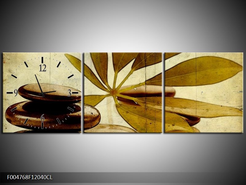 Klok schilderij Spa | Bruin, Zwart | 120x40cm 3Luik