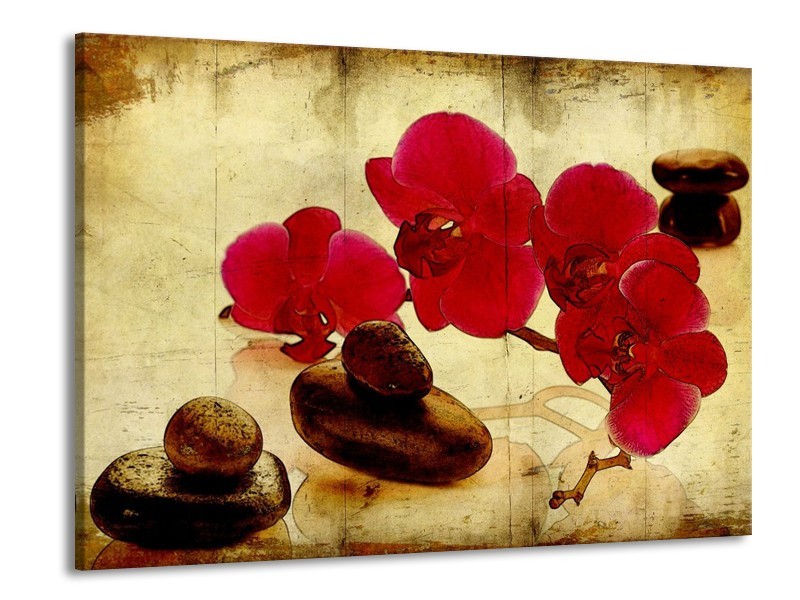 Canvas schilderij Orchidee | Rood, Bruin, Geel | 100x70cm 1Luik