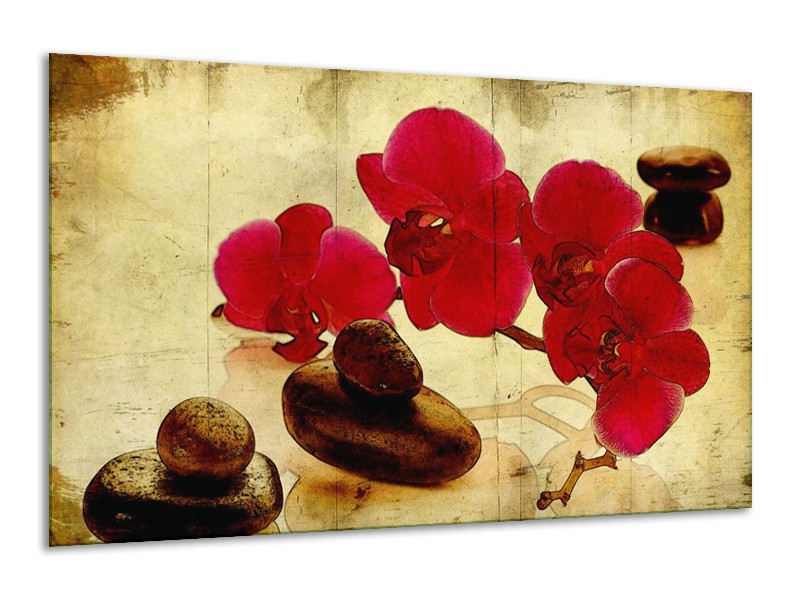 Canvas schilderij Orchidee | Rood, Bruin, Geel | 120x70cm 1Luik