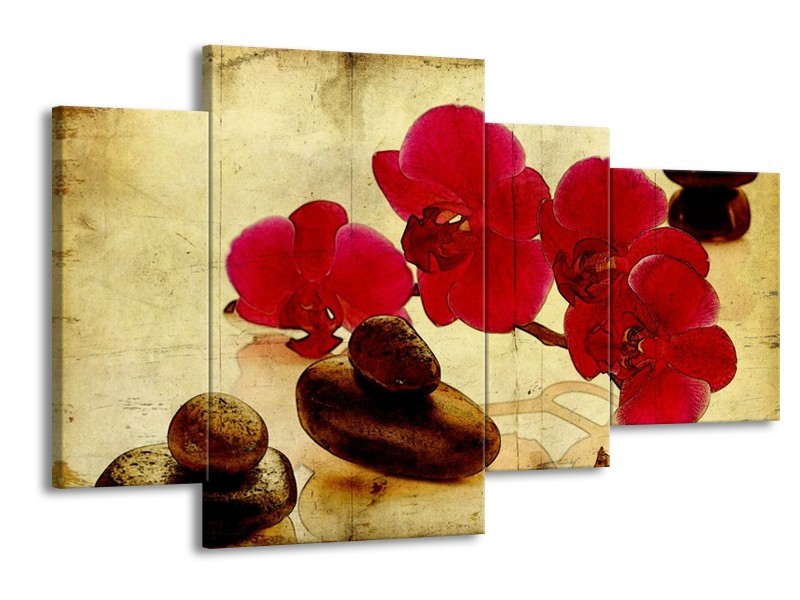 Glas schilderij Orchidee | Rood, Bruin, Geel | 120x75cm 4Luik