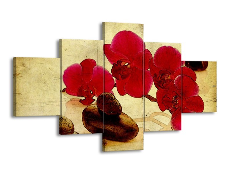 Glas schilderij Orchidee | Rood, Bruin, Geel | 125x70cm 5Luik