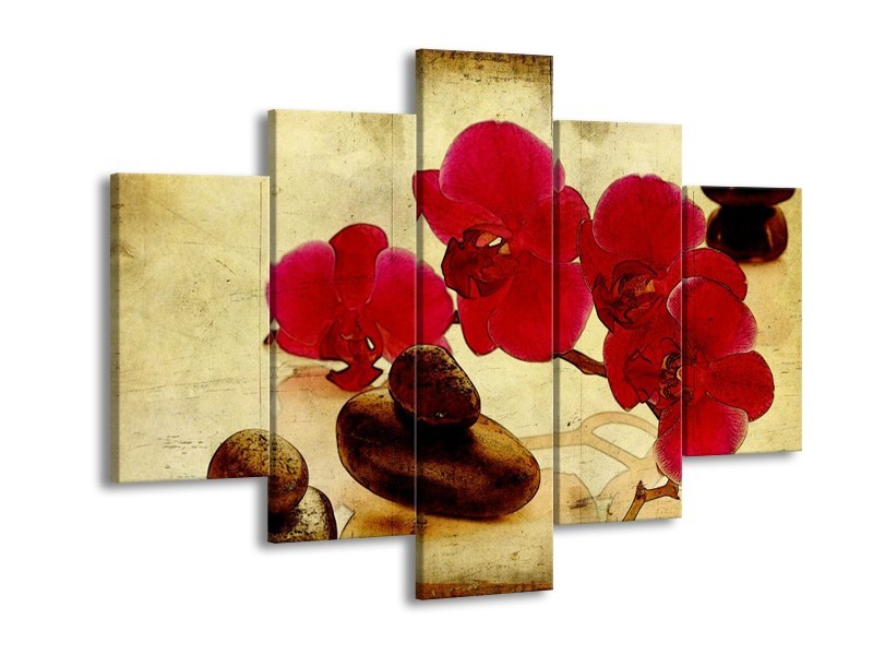 Glas schilderij Orchidee | Rood, Bruin, Geel | 150x105cm 5Luik