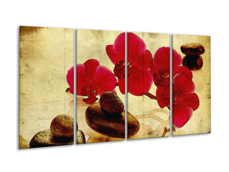 Canvas schilderij Orchidee | Rood, Bruin, Geel | 160x80cm 4Luik