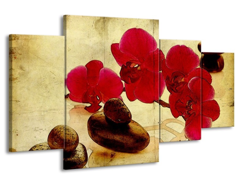 Glas schilderij Orchidee | Rood, Bruin, Geel | 160x90cm 4Luik