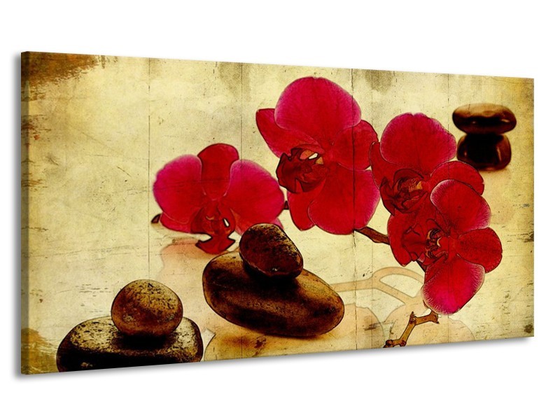 Canvas schilderij Orchidee | Rood, Bruin, Geel | 170x90cm 1Luik