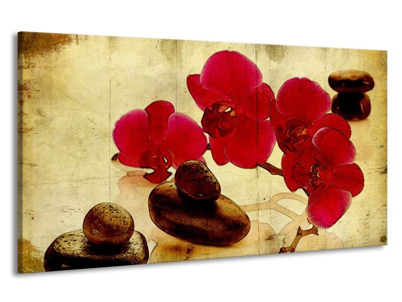Canvas schilderij Orchidee | Rood, Bruin, Geel | 190x100cm 1Luik