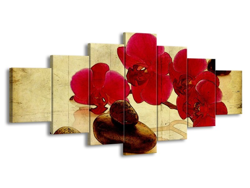 Canvas schilderij Orchidee | Rood, Bruin, Geel | 210x100cm 7Luik