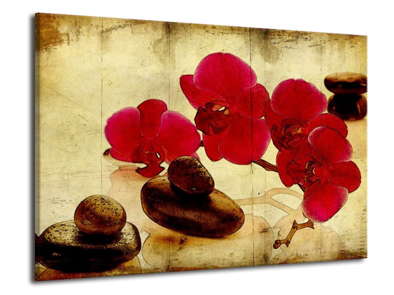 Glas schilderij Orchidee | Rood, Bruin, Geel | 70x50cm 1Luik