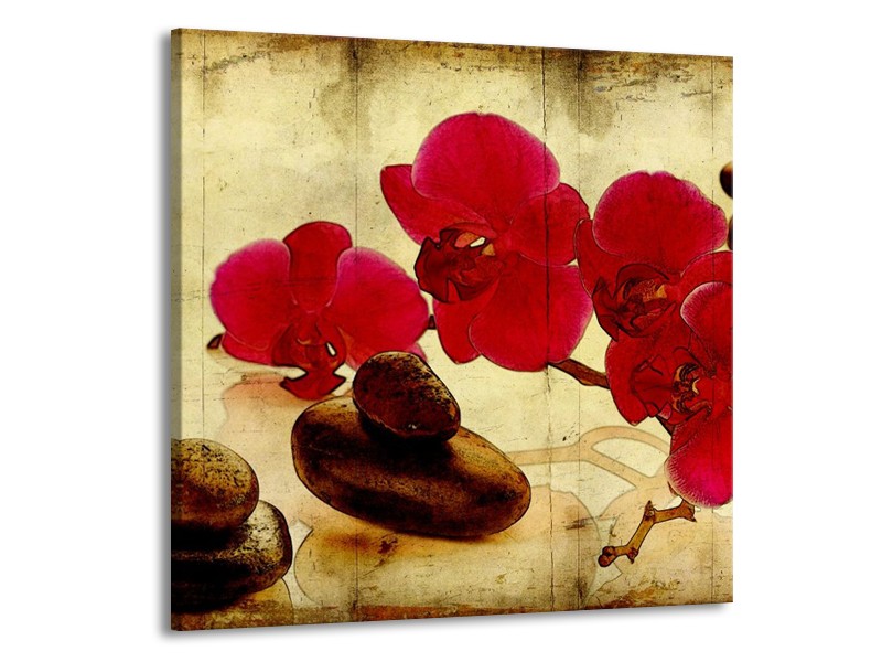 Canvas schilderij Orchidee | Rood, Bruin, Geel | 70x70cm 1Luik