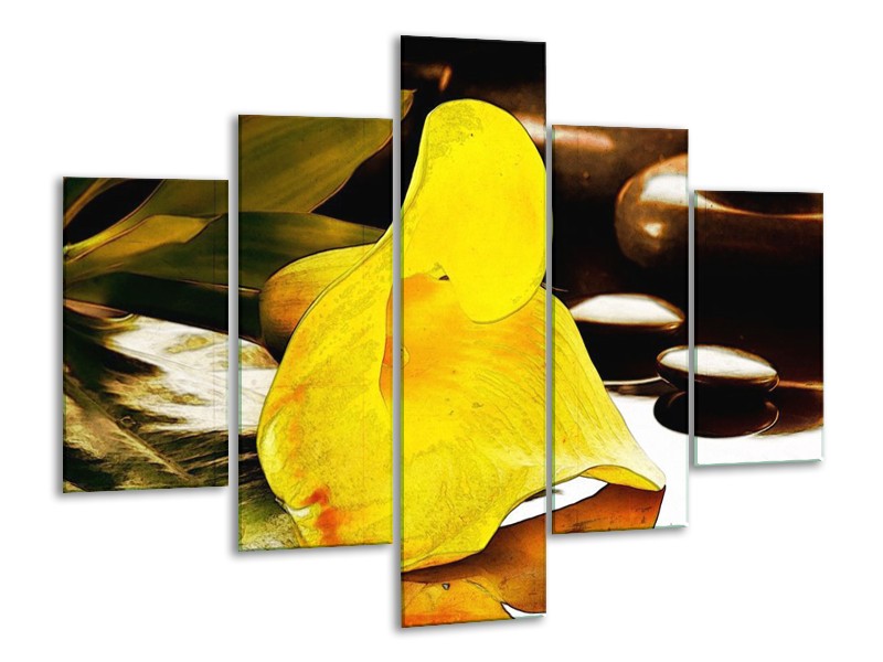 Canvas schilderij Bloem | Geel, Bruin, Groen | 100x70cm 5Luik