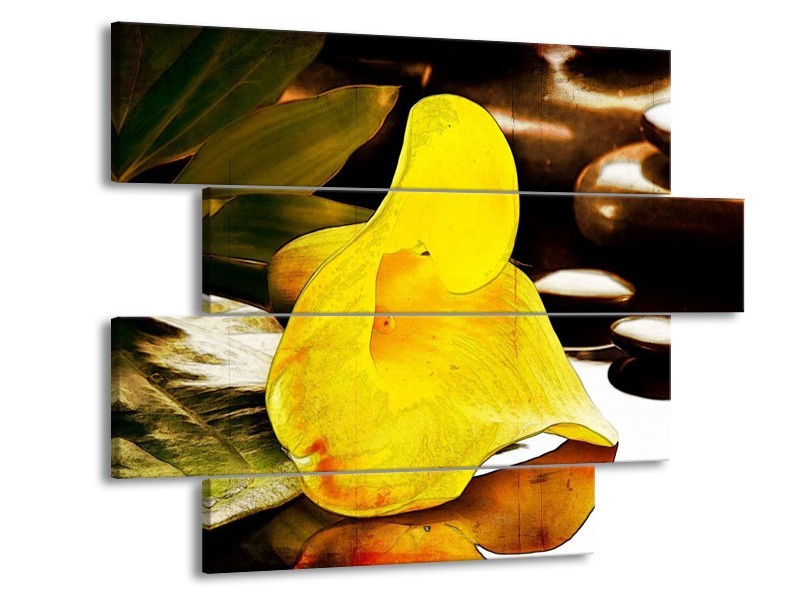 Canvas schilderij Bloem | Geel, Bruin, Groen | 115x85cm 4Luik