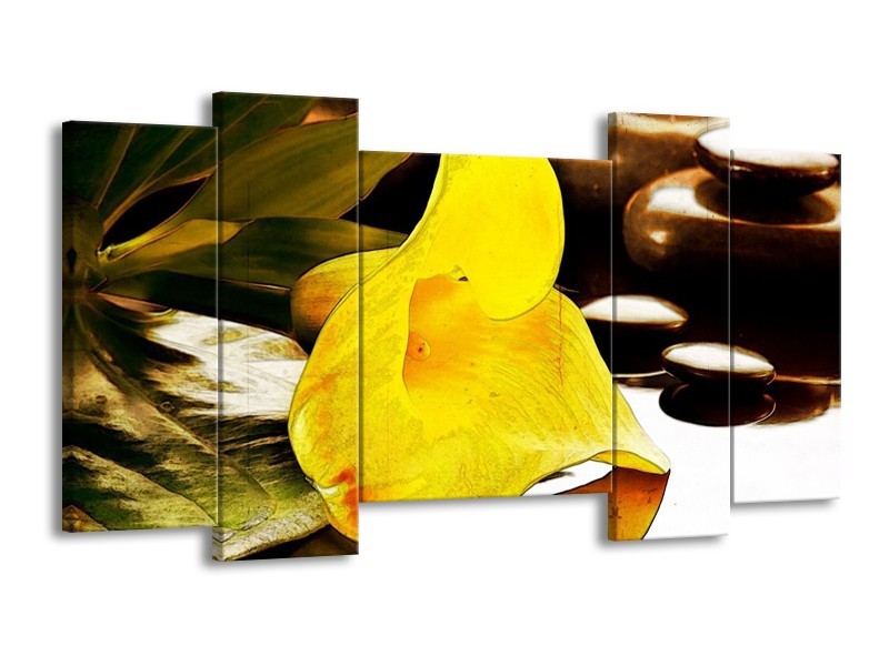 Canvas schilderij Bloem | Geel, Bruin, Groen | 120x65 5Luik