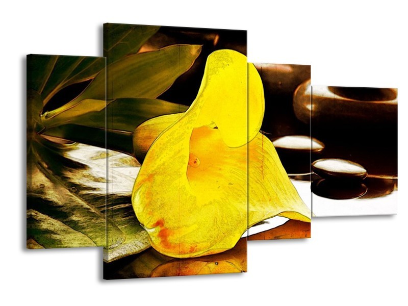 Canvas schilderij Bloem | Geel, Bruin, Groen | 120x75cm 4Luik