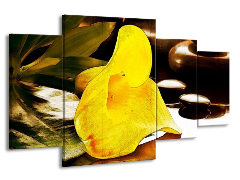 Canvas schilderij Bloem | Geel, Bruin, Groen | 160x90cm 4Luik