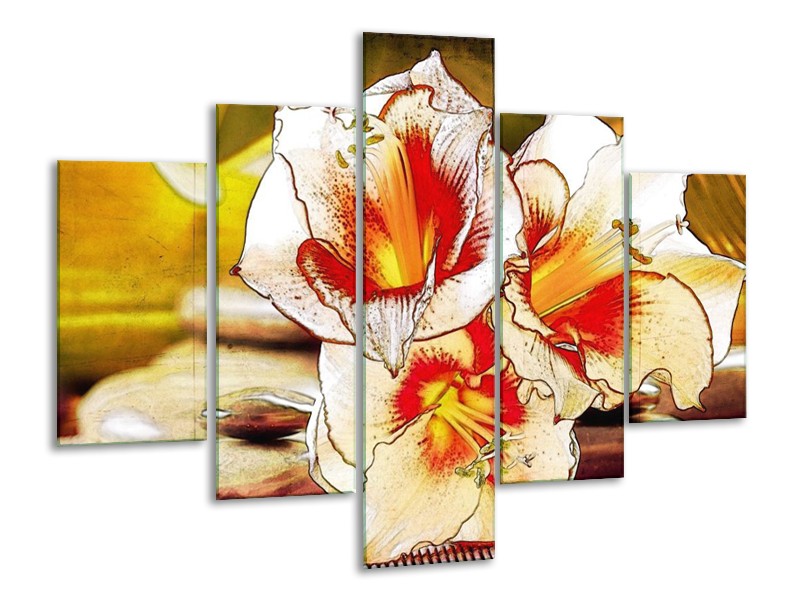 Canvas schilderij Bloem | Wit, Rood, Geel | 100x70cm 5Luik
