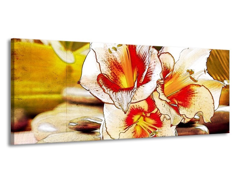 Canvas schilderij Bloem | Wit, Rood, Geel | 145x58cm 1Luik