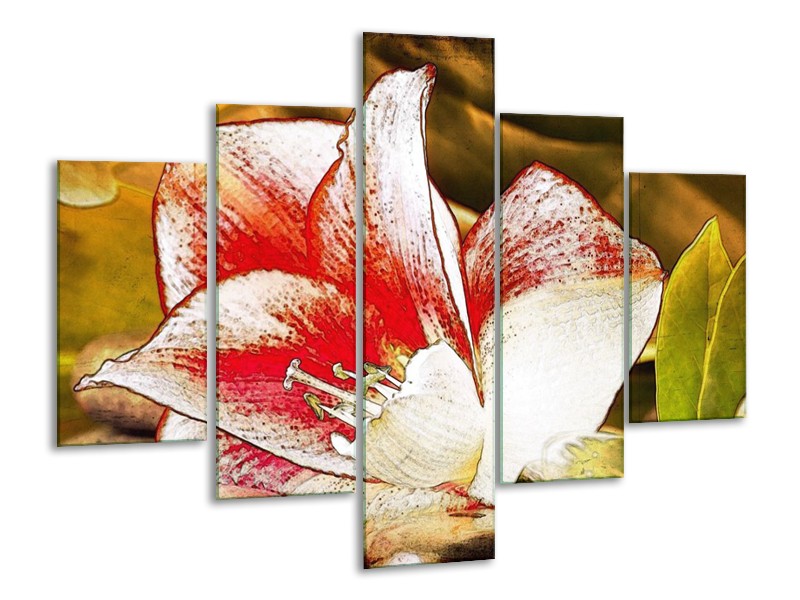 Canvas schilderij Bloem | Wit, Rood, Geel | 100x70cm 5Luik