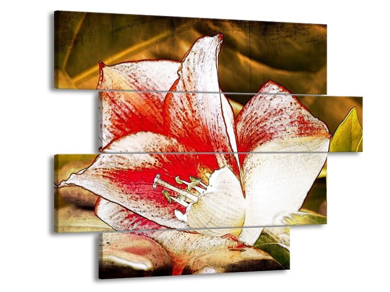 Canvas schilderij Bloem | Wit, Rood, Geel | 115x85cm 4Luik