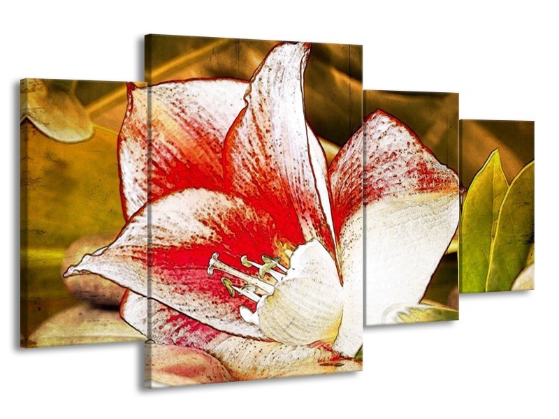 Canvas schilderij Bloem | Wit, Rood, Geel | 160x90cm 4Luik