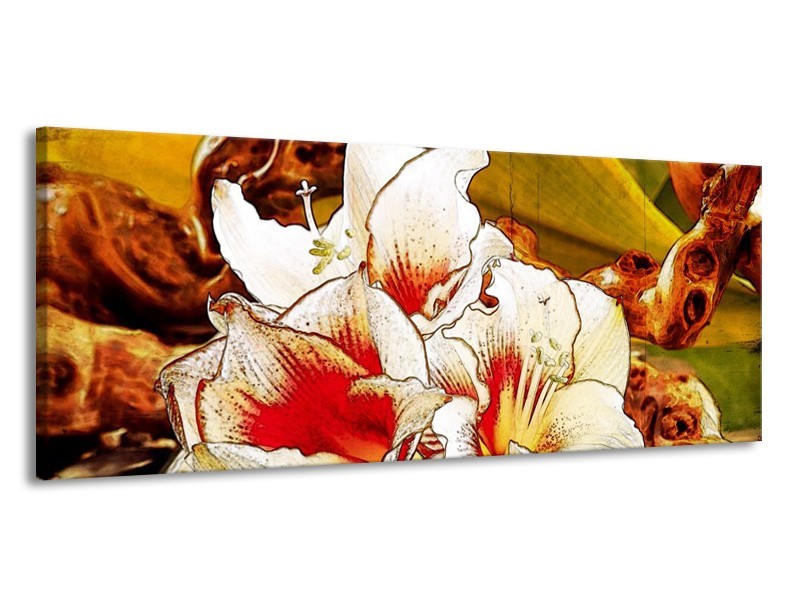 Canvas schilderij Bloem | Wit, Rood, Geel | 145x58cm 1Luik
