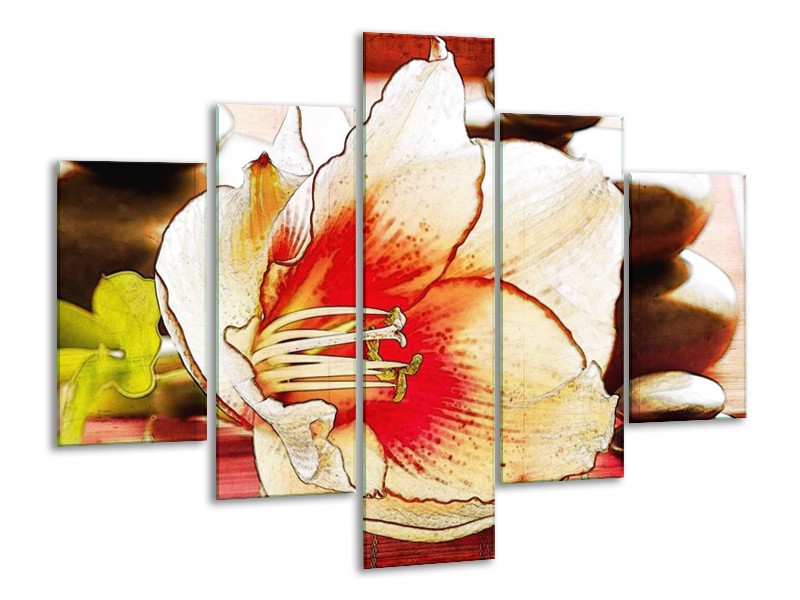 Canvas schilderij Bloem | Wit, Rood, Geel | 100x70cm 5Luik