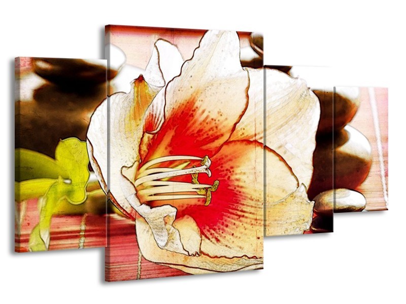 Canvas schilderij Bloem | Wit, Rood, Geel | 160x90cm 4Luik