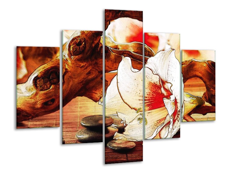 Canvas schilderij Bloem | Wit, Rood, Geel | 100x70cm 5Luik
