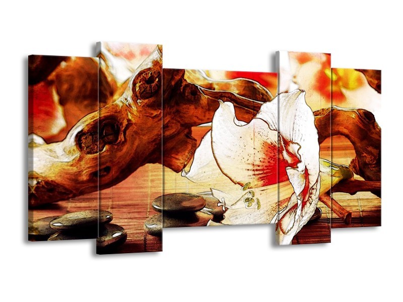 Canvas schilderij Bloem | Wit, Rood, Geel | 120x65 5Luik