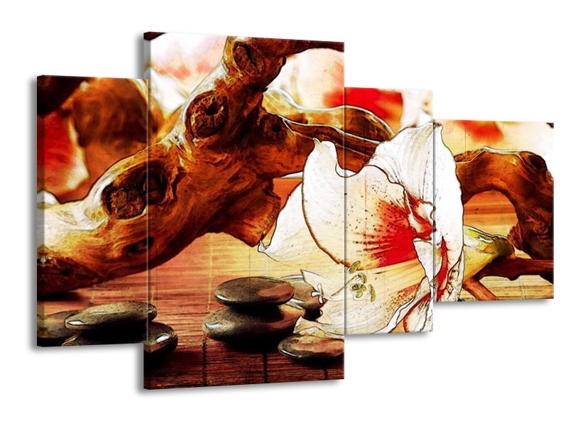 Canvas schilderij Bloem | Wit, Rood, Geel | 120x75cm 4Luik