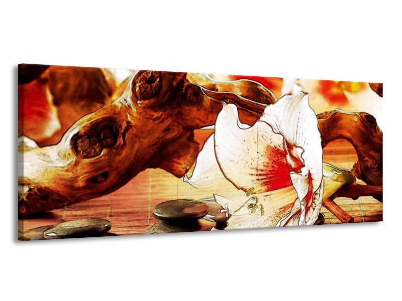 Canvas schilderij Bloem | Wit, Rood, Geel | 145x58cm 1Luik