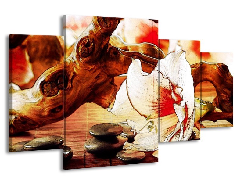 Canvas schilderij Bloem | Wit, Rood, Geel | 160x90cm 4Luik