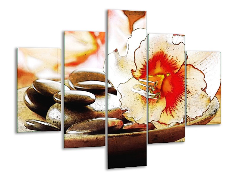 Canvas schilderij Bloem | Wit, Rood, Geel | 100x70cm 5Luik