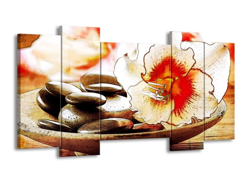 Canvas schilderij Bloem | Wit, Rood, Geel | 120x65 5Luik