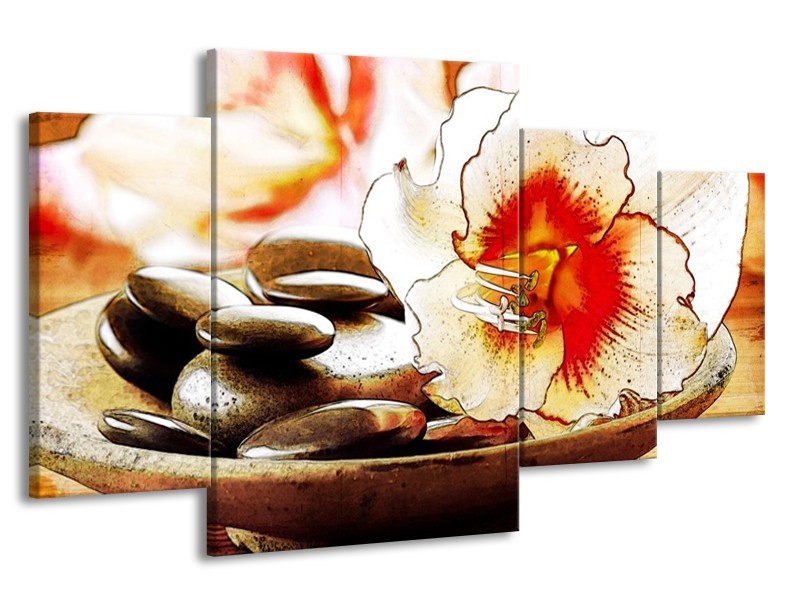 Canvas schilderij Bloem | Wit, Rood, Geel | 160x90cm 4Luik