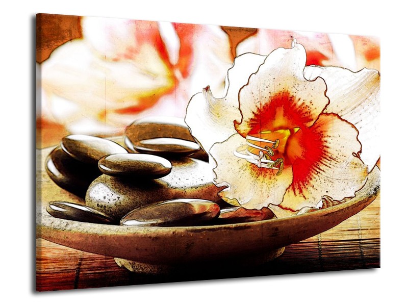 Canvas schilderij Bloem | Wit, Rood, Geel | 70x50cm 1Luik