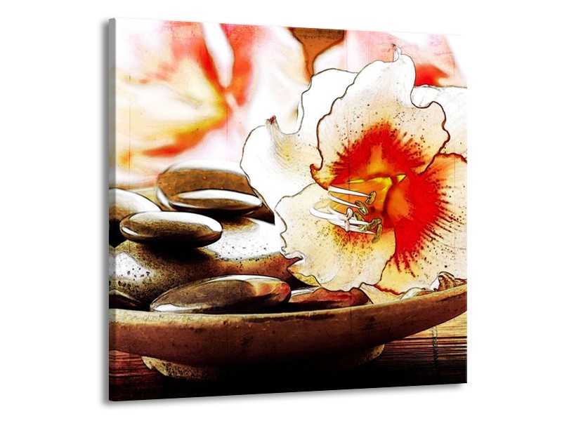 Canvas schilderij Bloem | Wit, Rood, Geel | 70x70cm 1Luik