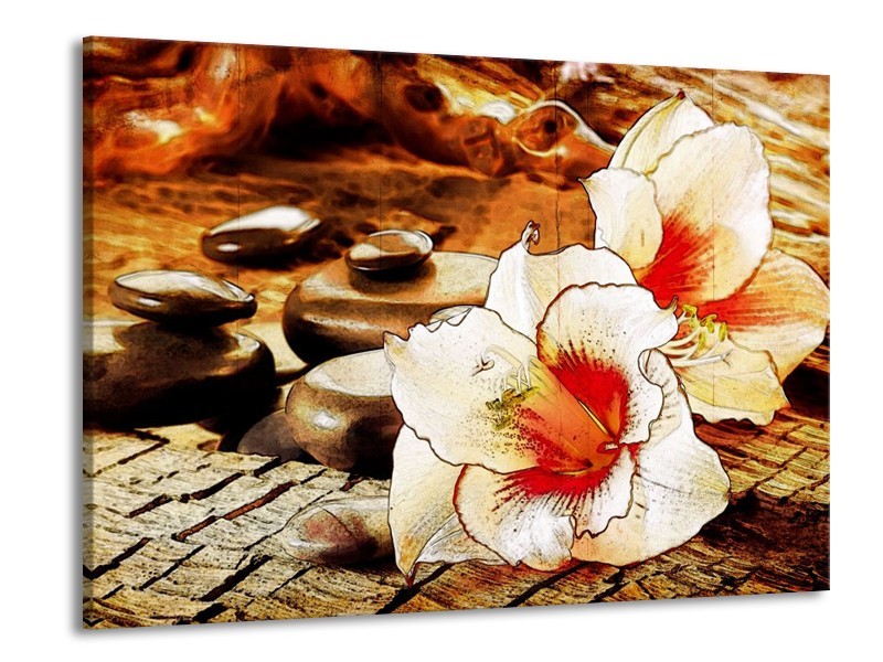 Canvas schilderij Bloem | Wit, Rood, Geel | 100x70cm 1Luik