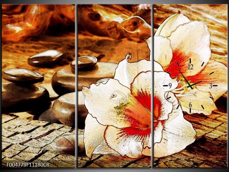 Klok schilderij Bloem | Wit, Rood, Geel | 111x80cm 3Luik